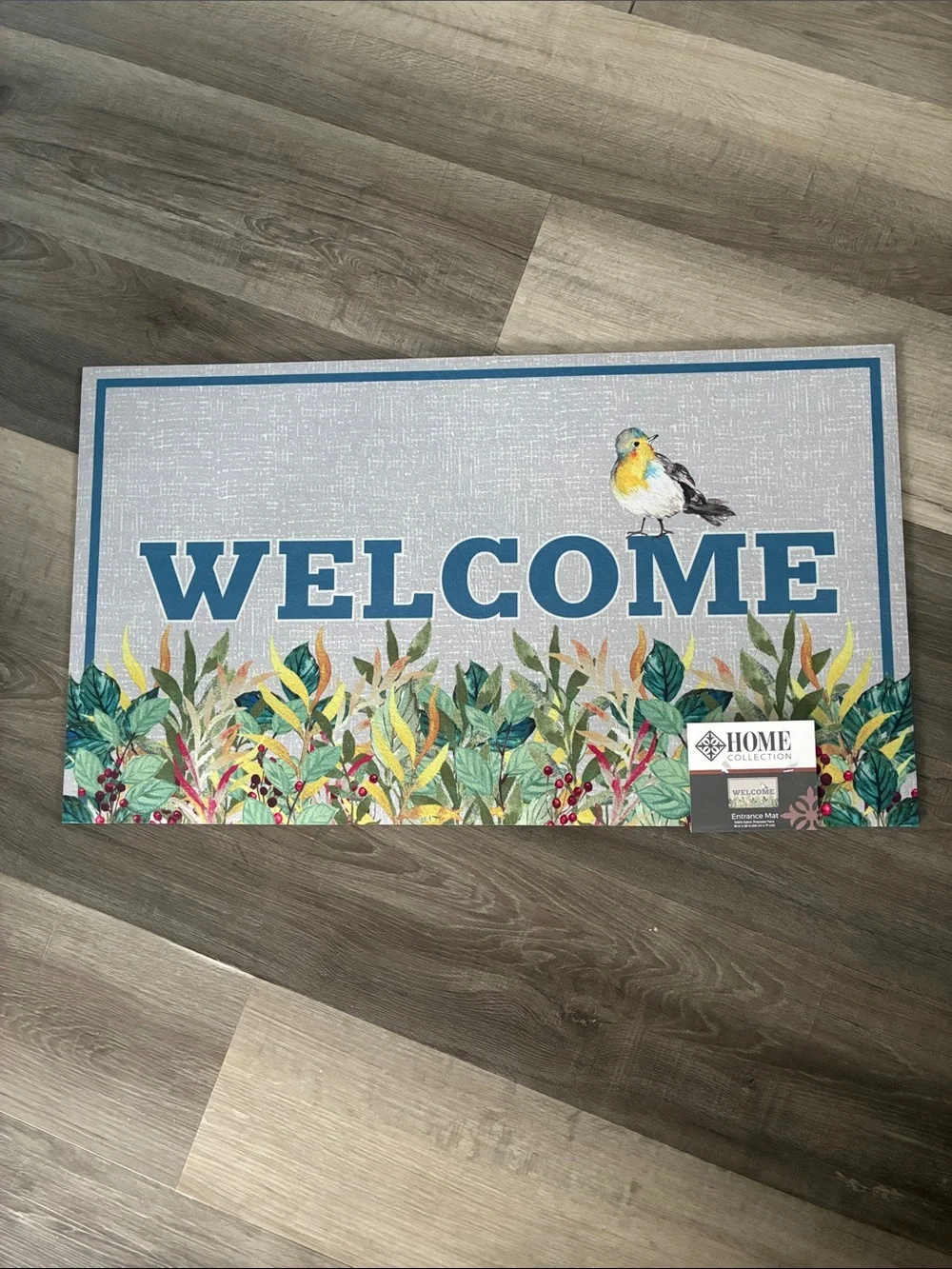 NWT- Welcome Entrance Door Mat with Botanical Bird 16x28